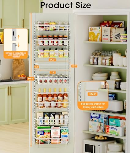 Apinol 8-Tier Over The Door Organizer Metal Hanging Spice Rack, White