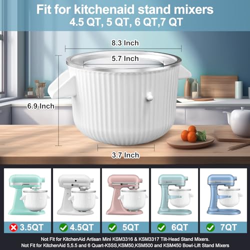 Ice Cream Maker Attachment for Kitchen Aid Stand Mixer, 2 Quart, Ice Cream & Sorbet Gelato Maker Machine, Fits 4.5Qt and Larger Stand Mixers, with 2 Ice Cream Holder