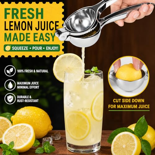 TEZZ Premium Lemon Squeezer, Large Heavy Duty Handhelp Juicer for Lemon, Metal Hand Press Citrus Juicer, Lime Squeezer Bar Tool, Manual Citrus Press