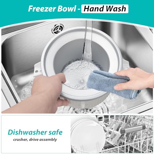 Ice Cream Maker Attachment for KitchenAid Stand Mixer, Ice Cream Bowl Compatible with 4.5Qt and Larger Stand Mixers, Ice Cream & Sorbet Gelato Maker Attachment, 2 Quart, White