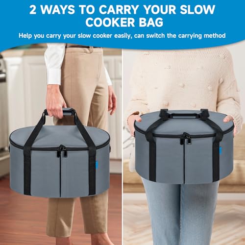 LASUK Portable Slow Cooker Travel Bag, Isulated Carrier Case Tote for 4-8 Quart Crock Carrier Compatible with Else Brands, Internal Mesh Net Holds Pot in Place, For Travel, Outdoor, Picnic, Grey