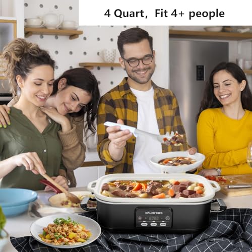 4 Quart Casserole Programmable Slow Cooker with Ceramic Baking Dish - Perfect Kitchen Small Appliance for Family Dinners, Oven Safe and Durable Bakeware for Lasagna, Roasts, Black