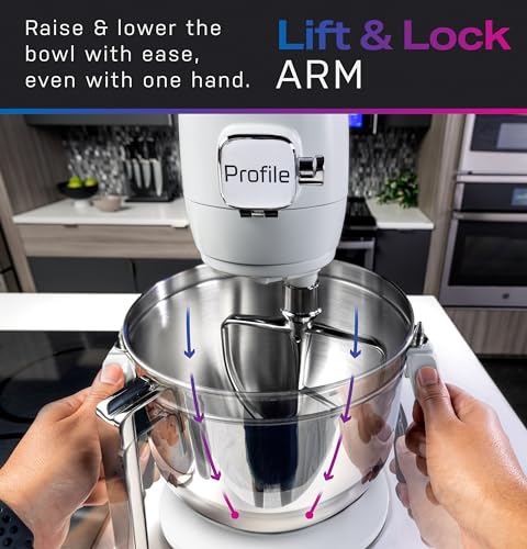 GE Profile Smart Stand Mixer w/Built-In Smart Scale & Auto Sense Technology, 7qt Stainless Steel Bowl, 11 Speed l Dough Hook, Beater, 11-wire whip l works w/Amazon Alexa & Google Home l Stone White