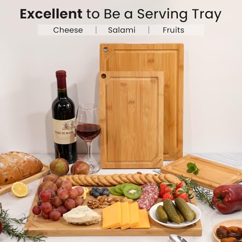 Hiware Extra Large Bamboo Cutting Board for Kitchen, Heavy Duty Wood Cutting Board with Juice Groove, 100% Organic Bamboo, Pre Oiled, 18" x 12"