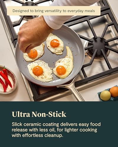 Caraway Nonstick Ceramic Frying Pan With Glass Lid (2.7 qt, 10.5") - Non Toxic, PTFE & PFOA Free - Oven Safe & Compatible with All Stovetops (Gas, Electric & Induction) - Cream