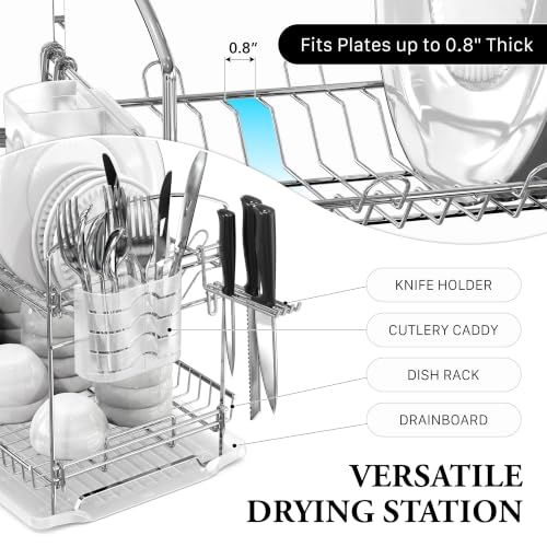 Simple Houseware 2-Tier Stainless Steel Dish Rack with Drainboard, Chrome for Kitchen
