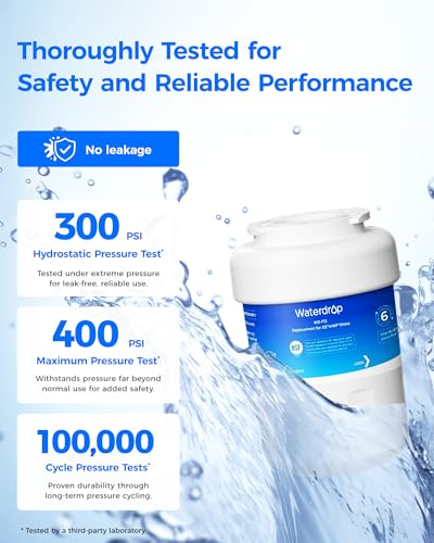 Waterdrop WD-F13 Replacement for GE® MWF®, SmartWater® MWFP, MWFINT, MWFA, GWF, HDX FMG-1, Kenmore® 9991, GSE25GSHECSS, WFC1201 Refrigerator Water Filter, 3 Pack