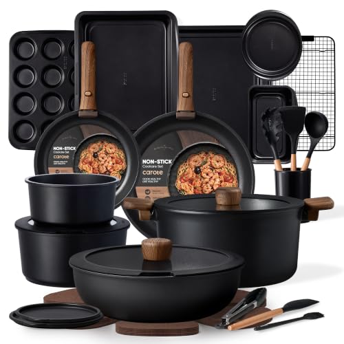 CAROTE 31pcs Nonstick Pots and Pans Set with Baking Pans Set, Cookware Sets with Detachable Handle, Kitchen Cooking