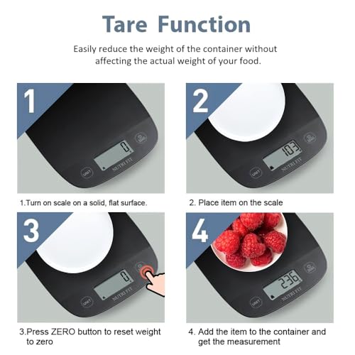 NUTRI FIT Food Scale for Kitchen Scales Digital Weight Grams and Ounces, Baking Scale Accurate for Weight Loss, Cooking, Coffee, Keto Diet, Meal Prep, 0.1oz Ultra Slim Smart Tare Black