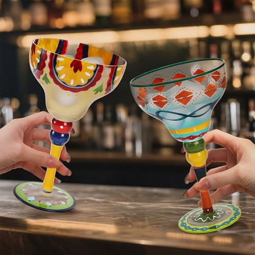 ZAVOOS Set of 2 Margarita Glass, 10 Oz Mexican Hand Blown Glasses Modern Bar Cups for Martini, Handcrafted Coupe Drinking Glassware Stemware for Cocktail Champagne, Party Decorations