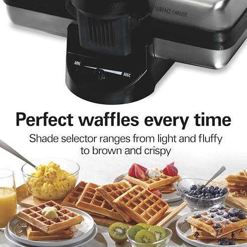 Hamilton Beach Belgian Mini Waffle Maker with Shade Control, Makes 2 at Once, Create Personalized Keto Chaffles and Hash Browns, PFAS-Free Non-Stick Plates, Compact Design, Stainless Steel (26009)