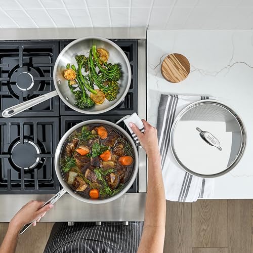 All-Clad D5® Stainless Steel Core 5 Piece Cookware Set- Made in USA- The Upgrade for Supremely Even Heat- Includes Frying Pans, Saucepan, Sautépan -Oven Safe & Induction Compatible