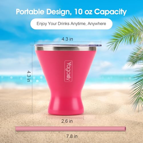 Yagady Stainless Steel Martini Tumbler with Lid & Cuttable Silicone Straw - 10oz Vacuum Sealed Insulated Martini Glass - Elegant Design Margarita Glass for Perfectly Chilled Drinks (Red)
