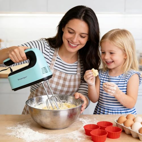 Electric Hand mixer - Adjustable Speed 300W Handheld Mixer Electric Whisk with 5 Stainless Steel Accessories, Turbo Boost/Self-Control Speed + Eject Button Food Beater for Cakes Eggs