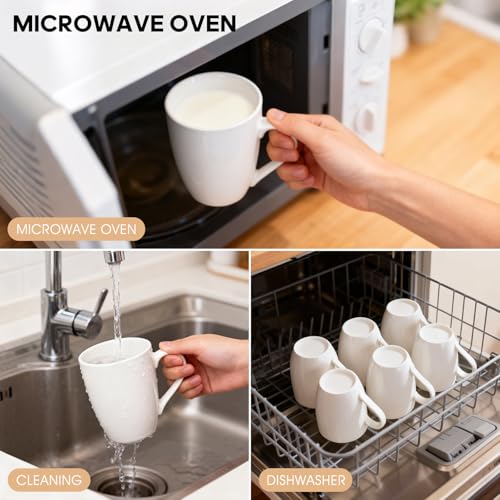 xihihiaa 6 Pack Ceramic Coffee Mugs Set, 12 OZ Porcelain Coffee Cups with Handle, Hot Tea, Americano, Mocha, Milk, Latte, Snow, Dishwasher and Microwave Safe, Set of 6 White