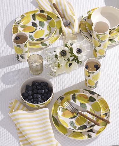Oneida Drinkware, 24 Seven Melamine Lemon Tumblers, Set of 4, Lemons Pattern, 16-Fl Oz, Dishwasher Safe, Melamine Plastic Cups, Drinking Glasses, Bridal Shower Gifts, Tumbler Cup Set (Yellow, 4 Piece)