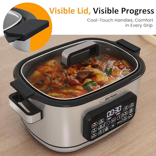Sunvivi 12-in-1 Programmable Slow Cooker 6.5QT with Timer & Keep Warm