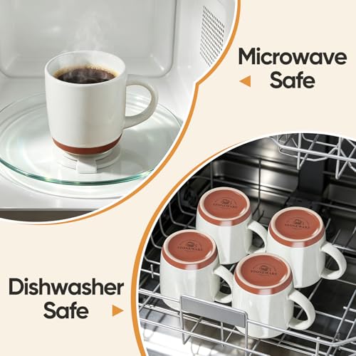 E-far Ceramic Coffee Mug Set of 4, 12oz Stoneware Coffee Cup with Handle, Porcelain Tea Cups, Modern Farmhouse Latte Mug Gift Set for Women & Men, Microwave Safe, Speckled White