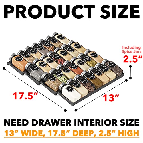 SpaceAid Spice Drawer Organizer with 28 Spice Jars, 386 Spice Labels, 4 Tier Seasoning Rack Tray Insert for Kitchen Drawers, 13" Wide x 17.5" Deep