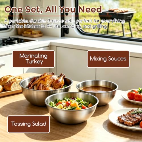 Gronivex 304 Stainless Steel Mixing Bowls, 3-Piece (1.5, 2.2 & 3.4 Qt)