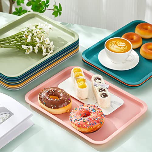 Mumufy 24 Pcs Plastic Fast Food Trays Bulk Colorful Restaurant Serving Trays Cafeteria Rectangular Plastic Serving Platter Grill for Kitchen Restaurant Coffee (Elegant Color)