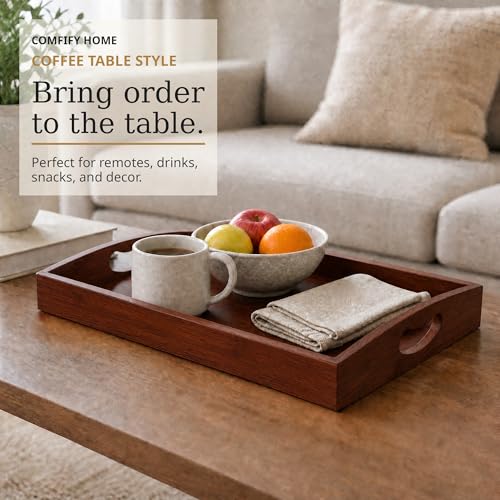 Comfify Dark Brown Bamboo Serving Trays Set of 3 – Nesting Ottoman Trays