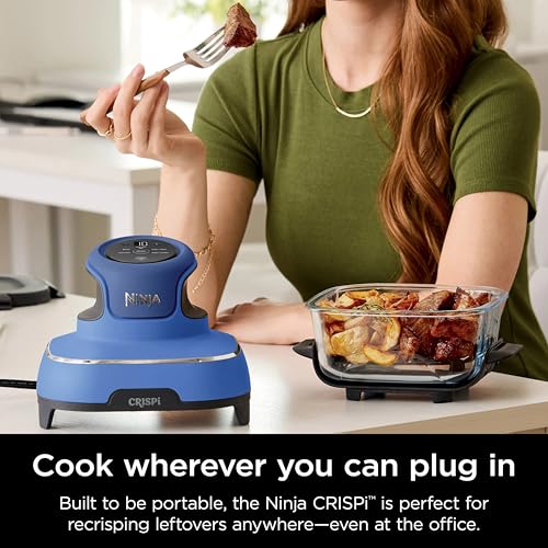 Ninja Crispi 5-in-1 Portable Glass Air Fryer Cooking System, 1500W, 6-Cup, 4-Quart & 2.5-Quart TempWare Containers With Lids, Microwave, Freezer & Dishwasher Safe, Blue, FN103CO (RENEWED)