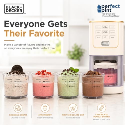 BLACK+DECKER Ice Cream Maker for Families & Kids – Make Protein, Keto & Dairy-Free Ice Cream, Gelato & Milkshakes at Home – Easy Creamy Pint Machine with Mix-Ins