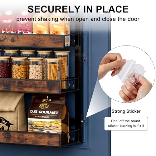 Clothink 8 Tier Over The Door Pantry Orangizer 2 IN 1 Wall Mounted or Hanging Spice Rack with Adjustable Wood Basket,Heavy Duty Seasoning Storage Shelf for Kitchen Pantry and Bathroom