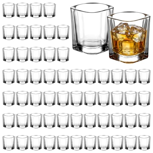 SUN GKOTTA 60-Pack 2.2oz Heavy Base Square Shot Glasses Bulk,Clear Glass Shooters Set for Tequila,Whiskey,Espresso, Party Favors,Wedding And Birthday Gifts
