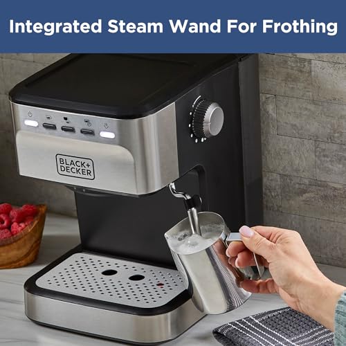 Black+Decker Semi-Automatic 15 Bar Espresso and Cappuccino Maker, Versatile Machine with Ability to use Grounds or ESE Pods to Make Your Perfect Cup of Coffee