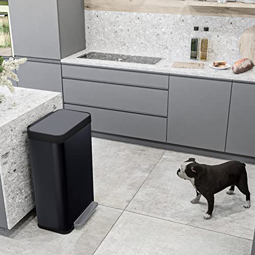 Home Zone Living 18.5 Gallon Large Capacity Kitchen Trash Can, Tall Stainless Steel Liner-Free Body, 70 Liter Capacity, Matte Black, Virtuoso Series