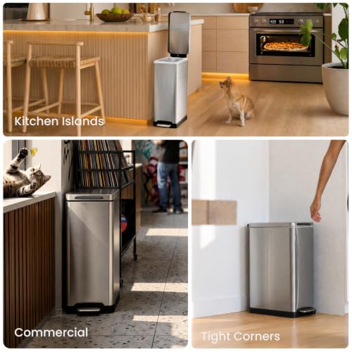 Home Zone Living 12 Gallon Kitchen Trash Can with Slim Fit Design