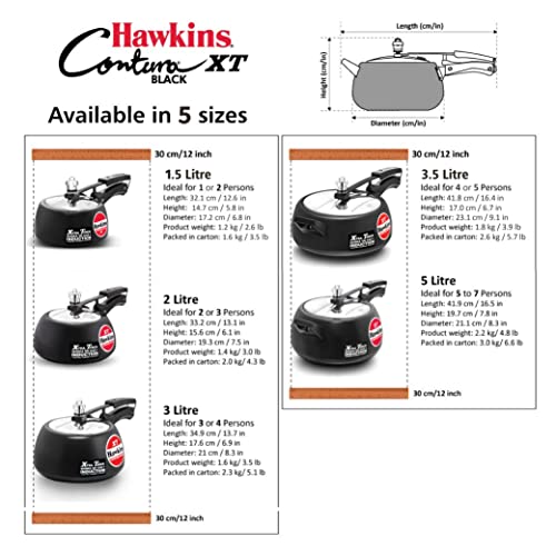 Hawkins Contura Hard Anodized Induction Compatible Extra Thick Base Pressure Cooker, Black, 3L