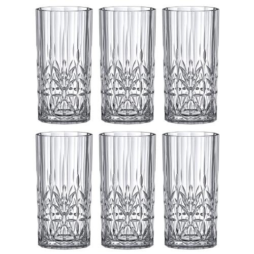 Amazing Abby - Vika - 18-Ounce Plastic Highball Glasses (Set of 6), Plastic Cocktail Glasses, Reusable, BPA-Free, Shatter-Proof, Dishwasher-Safe, Perfect for Poolside, Outdoors, Camping, and More