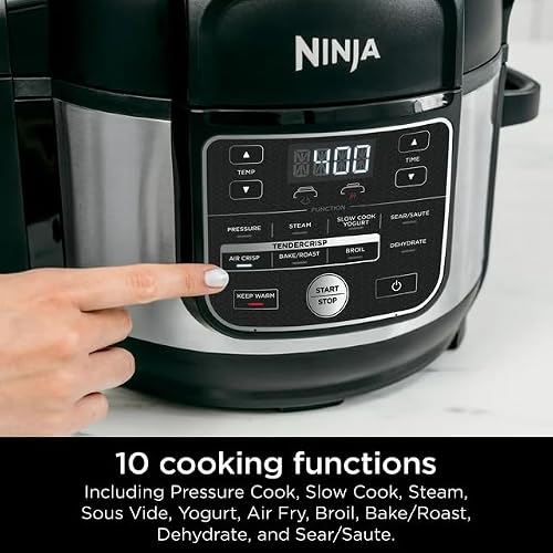 Ninja Foodi OS300 10-in-1 6.5-Quart Pro Pressure Cooker Air Fryer Multicooker, Stainless, Indoor grill’s wide temperatureCyclonic Grilling Technology 500F, Smoke Control System (Renewed)
