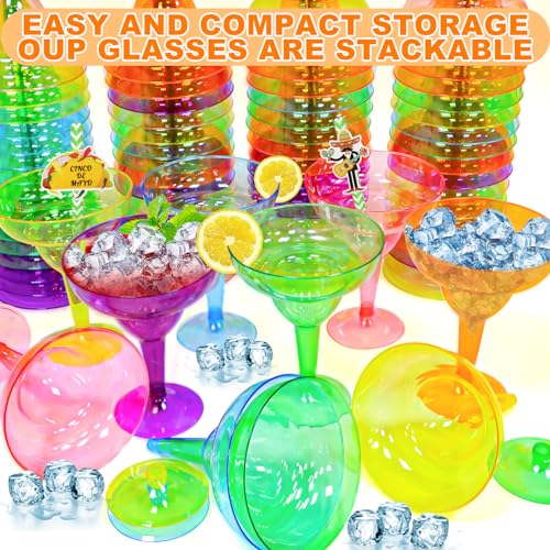 TURNMEON 60 Pack Multicolor Plastic Margarita Glasses 12 oz Disposable Cocktail Cups for Cinco De Mayo Decorations Fiesta Party Decorations Fun Taco Tuesday Mexican Themed Party Supplies