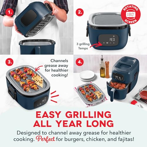 Dash Flip & Fry™ Digital 2-in-1 Grill & Air Fryer - Indoor Grill & Electric Fryer - Features AirCrisp® Technology & Nonstick Surface - dishwasher safe Parts - Forged Iron