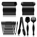 Mwellewm 36Pcs Plastic Serving Utensils Set Large Disposable Serving Spoons Forks Tongs for Serving Food 8.5'' Heavy Duty Black Large Party Utensils Supplies for Buffet Restaurant Dinner Salad Soup