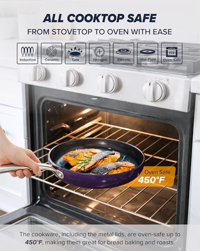 Nuwave Essential Series 5PC Ceramic Cookware Set PFAS-Free, G11 Duralon Blue Coating, Pots and Pans Set Non Stick, Diamond Scratch-Resistant,Stay-Cool Handle, Metal Lid,Induction Ready,Dishwasher Safe