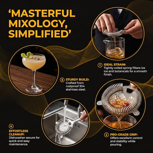 WUWEOT 9 Pack Cocktail Strainer, 6" Professional Stainless Steel Bar Strainer, Silver