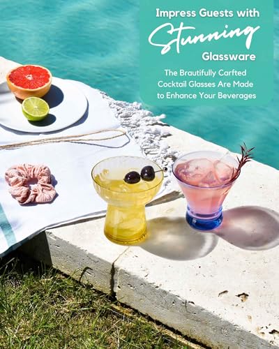 ColoVie Stemless Margarita Glasses Set of 4-13oz Ribbed Colored Glassware - Premium Hand-Blown Lead-Free Crystal - Aesthetic Rippled Cocktail Cups for Party, Cinco de Mayo, Home Bar - Gift Box