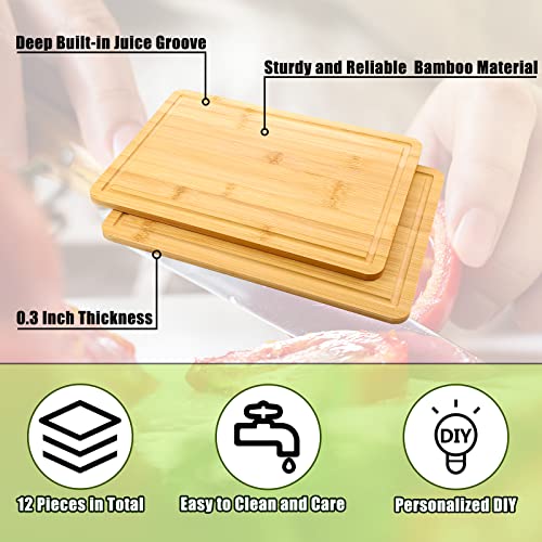 Patelai 12 Pack Bulk Plain Cutting Board Set Kitchen Chopping Boards Rectangular Blank Cutting Board Wood Crafts Serving Board for Christmas Wedding DIY Engraving Gifts(Bamboo,12 x 8 Inch)