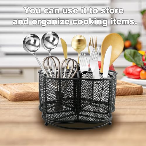 Business King 360° Rotating Silverware Utensil Caddy Holder - 5 Compartment Whirling Utensil Holder Kitchen Countertop Organizer for Spoon Fork Flatware Storage for Home or Outdoor Picnic Camping
