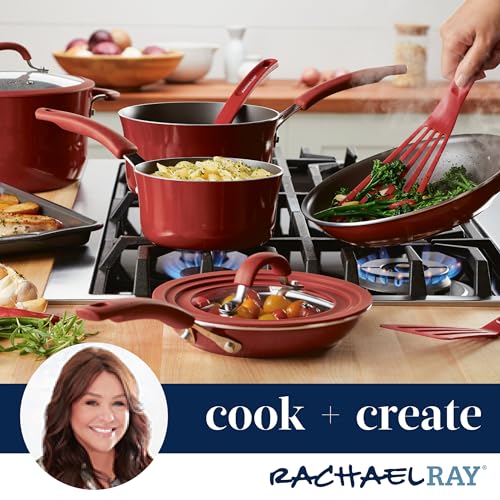 Rachael Ray Cook + Create Nonstick Stovetop Griddle/Grill Pan, Square, 11 Inch, Red