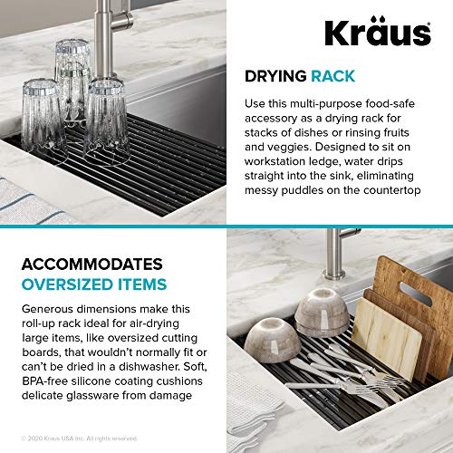 Kraus Multipurpose Workstation Sink Roll-Up Dish Drying Rack, Colander and Trivet in Yellow, KRM-11YL