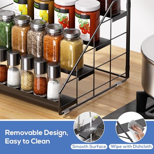 GIGIFTREE Spice Rack Organizer for Cabinet, 4 Tiered Spice Rack Organizer, Tiered Adjustable Spice Shelf for Kitchen Countertop Organization, Bright Black