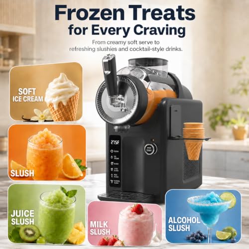 SYINTAO Slushie Machine No Ice Needed, 2-in-1 Frozen Drink & Soft Serve Ice Cream Maker, Self-Chilling Slushy Maker with 5 Presets, LED Display & Auto Clean for Home & Party (Black)