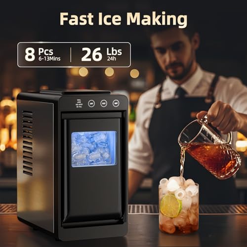 Antarctic Star Ice Maker, Portable Ice Machine with Self-Cleaning Function, 8 Cubes in 6 Mins Fast Countertop Ice Making, Compact Ice Maker for Home, Kitchen, RV, Travel, Matte Black