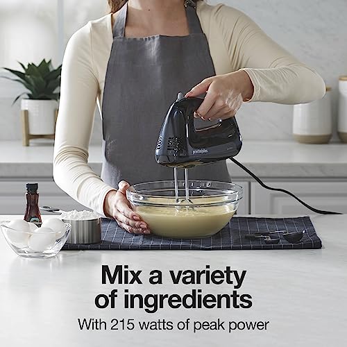 Proctor Silex Easy Mix 5-Speed Electric Hand Mixer with Bowl Rest, Compact and Lightweight, 215 Watts of Peak Power, Black (62511)